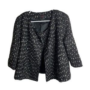 Talbots Tweed Jacket Blazer Black White size 8 Open Front Career